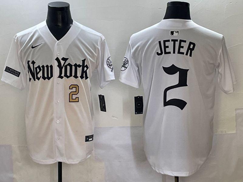 Men 2025 New York Yankees 2 Jeter White Five generations Joint Name Nike MLB Jersey style 7